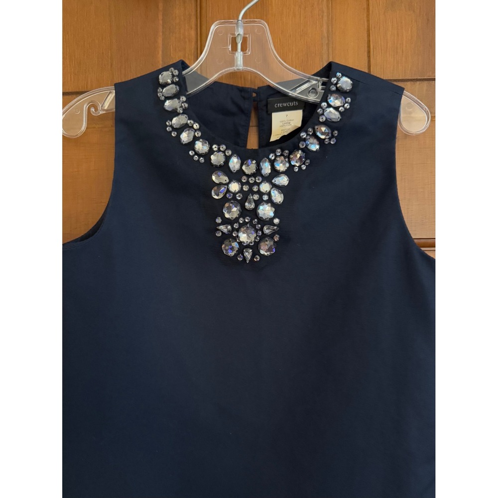 Crewcuts J. Crew Jeweled Dress Girls 7 Navy Sleeveless Side Pockets‎ Party XMAS